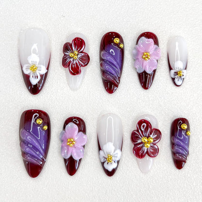 Burgundy Bloom  Nails