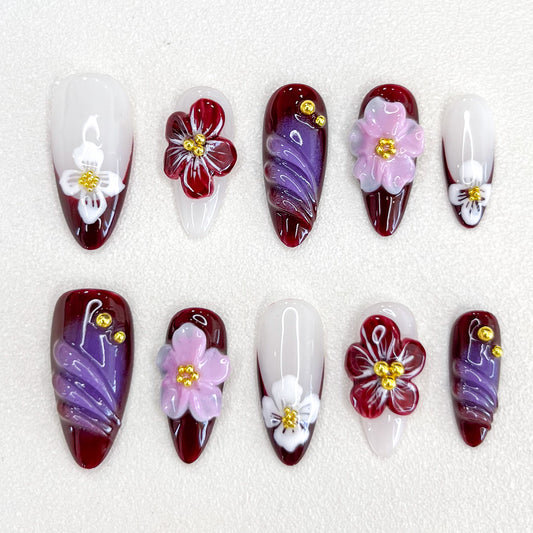 Burgundy Bloom  Nails