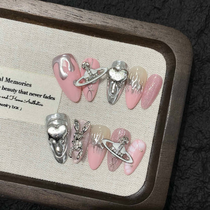 Pink Chrome Galaxy Nails